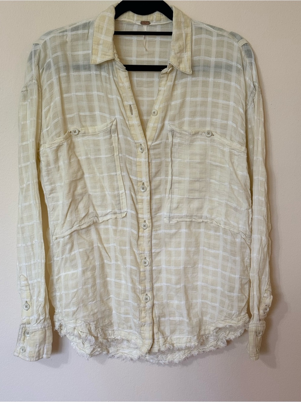 Free People Loveland Button Down in Pale Yellow and White Plaid